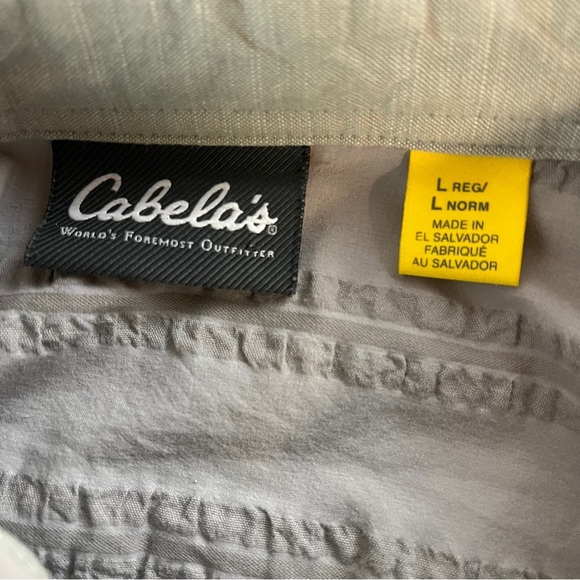 Cabelas Button Shirt Mens Large Gray Striped Nylon Flannel Outdoors (490) - Picture 4 of 8